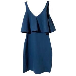 GIANNI BINI teal Dress Womens XS with ruffled top mini spandex bodycon v-neck